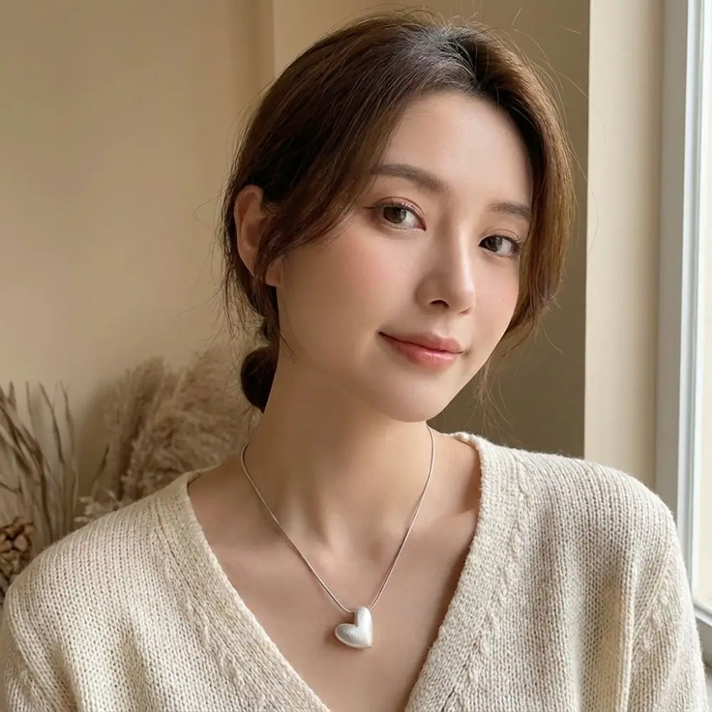Adjustable Length Water Drop Necklace Silver Bean Rope Clavicle Chain Irregular Shape Minimalist Design Heart Pendant Necklace
