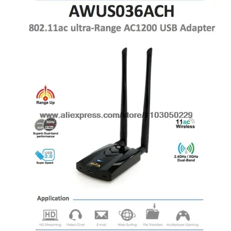 New ALFA AWUS036ACH Uses RTL8812AU Chipset High-power Wireless Network Card Suitable For BT5 Kali Linux MAC