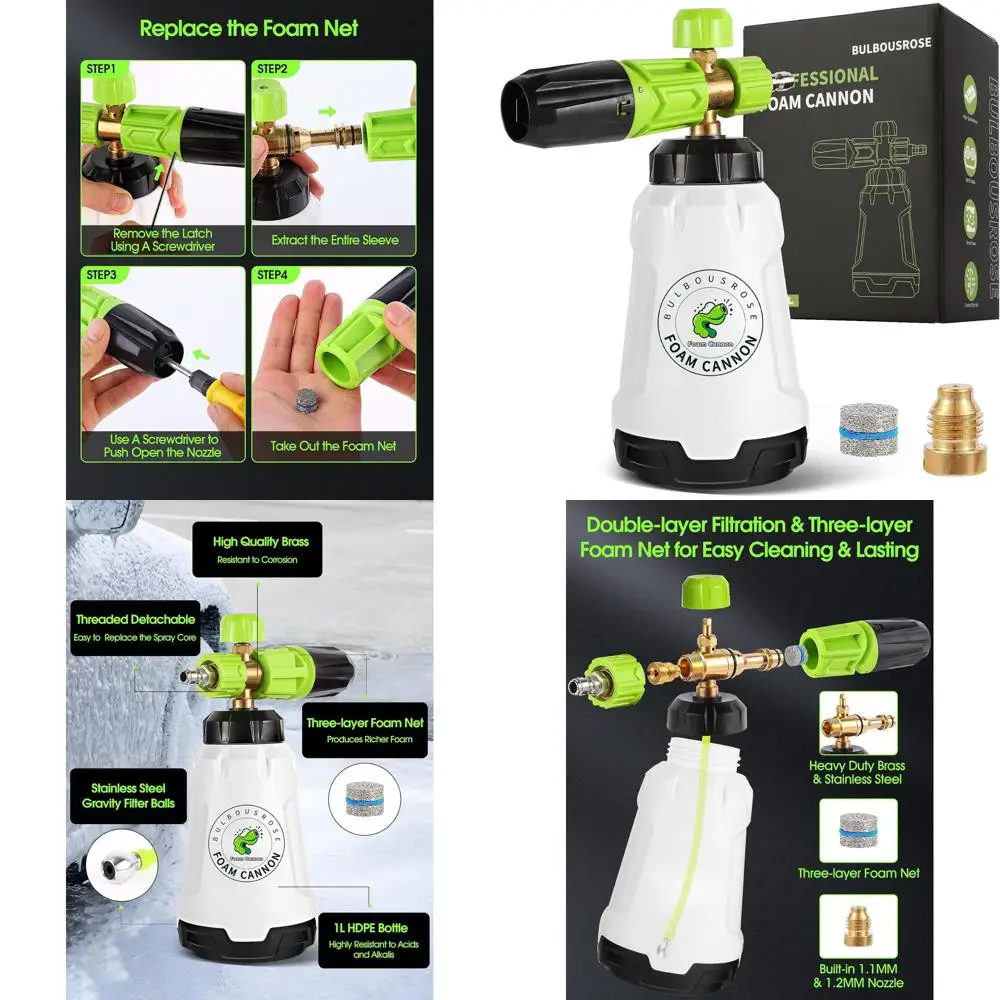 

Foam Cannon for Pressure Washer (Wide Mouth), Stainless Steel Filter Thick Snow Car Wash Foam Gun, Adjustable Soap Cannon with 1