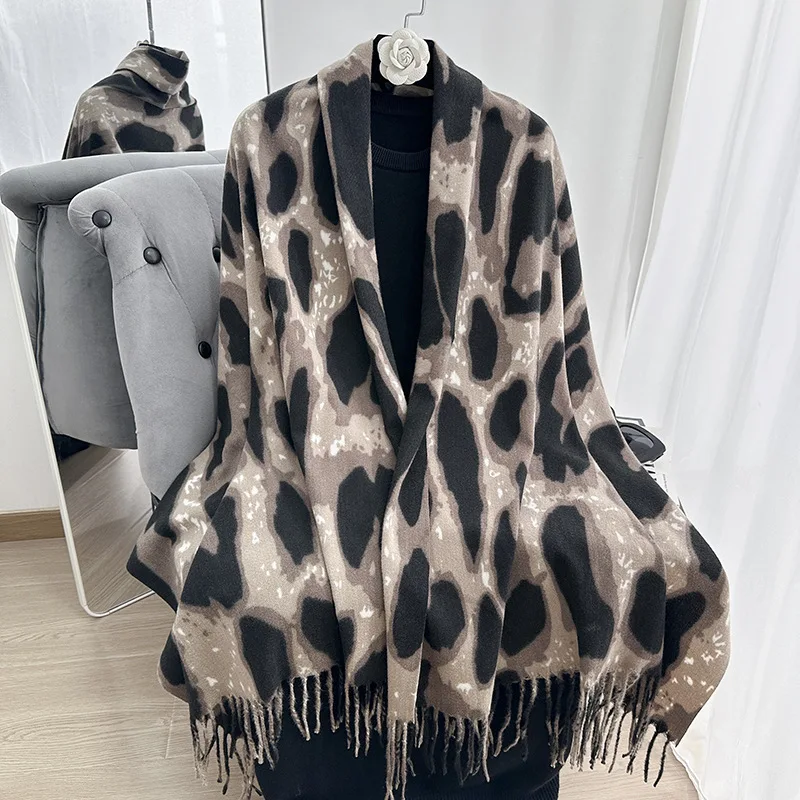 

2025 Marble Gradient Faux Cashmere Scarf - Cow Print Winter Thick Warm Shawl Hijab, Versatile Hair Wrap Accessory for Women