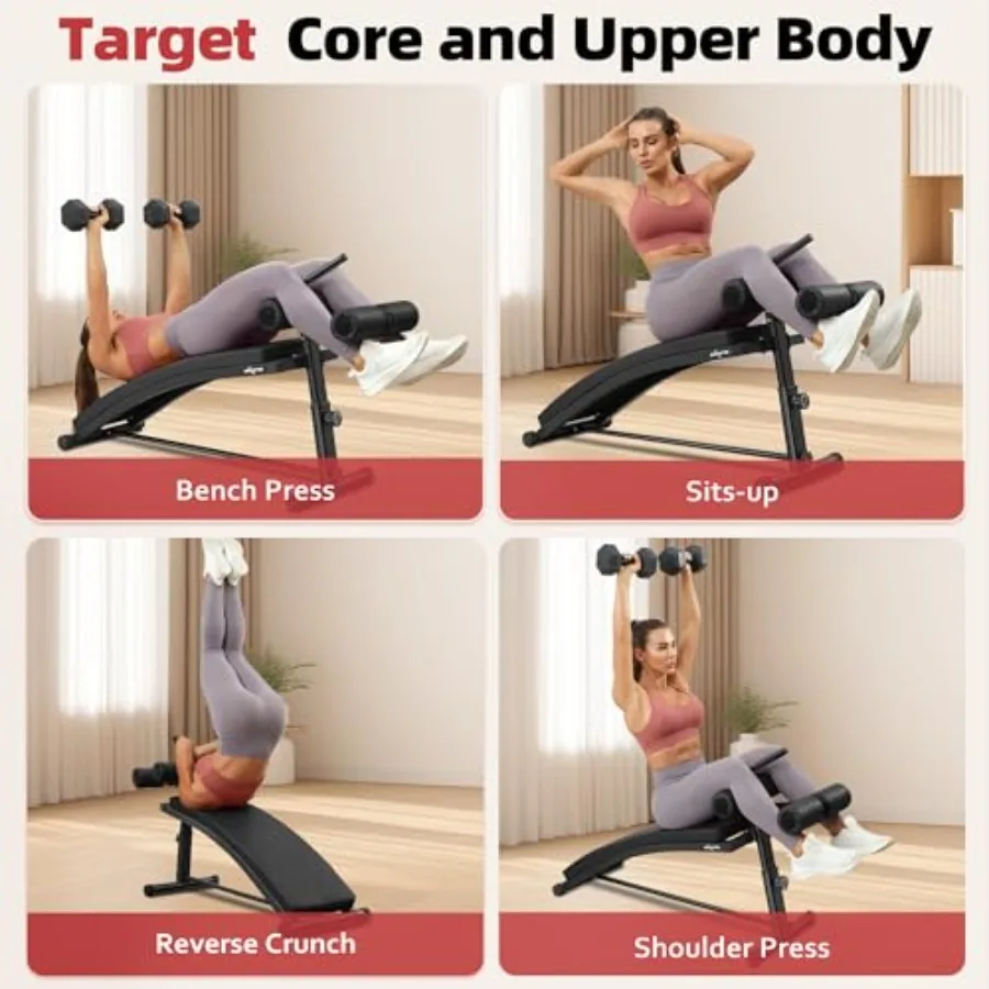 Sit Up Bench with 4 Adjustable Heights and Reverse Crunch Handle Curved Ab Workout Bench for Home Gym Adjustable Weight Bench f