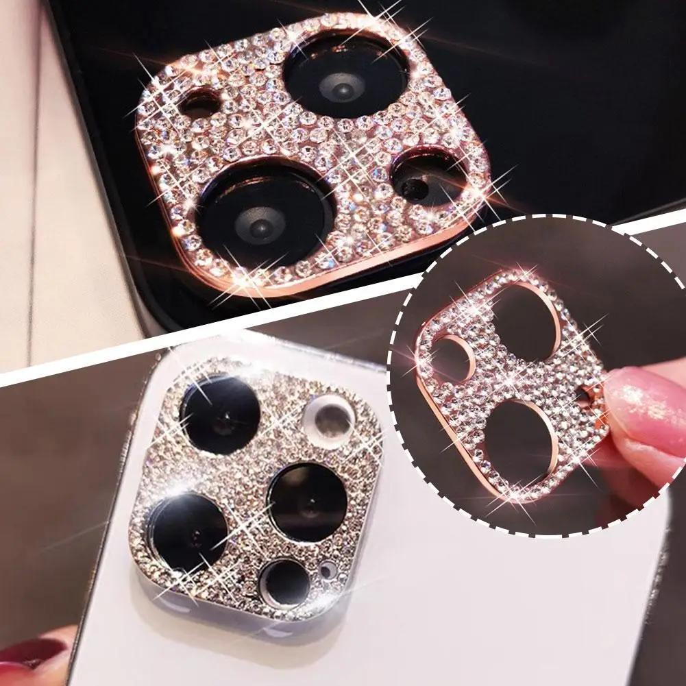 For IPhone 16 3D Rhinestone Glitter Camera Lens Protector Camera Cover Crystal Metal Slim Protector Decoration Lens Lens H2R8