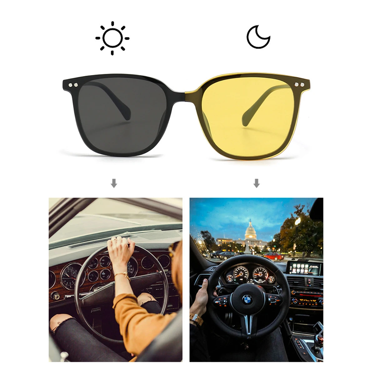 نظارات شمسية رجالية جديدة TR90 3 في 1 بمشبك مغناطيسي للقيادة ليلاً ونهارًا