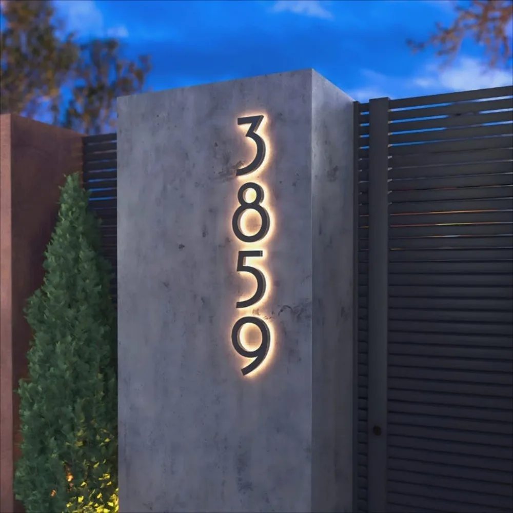 LED Stainless Steel House Number 3D Metal Backlit Number Light Up Letter Led Numbers Signs for Hotel Building Apartment Door