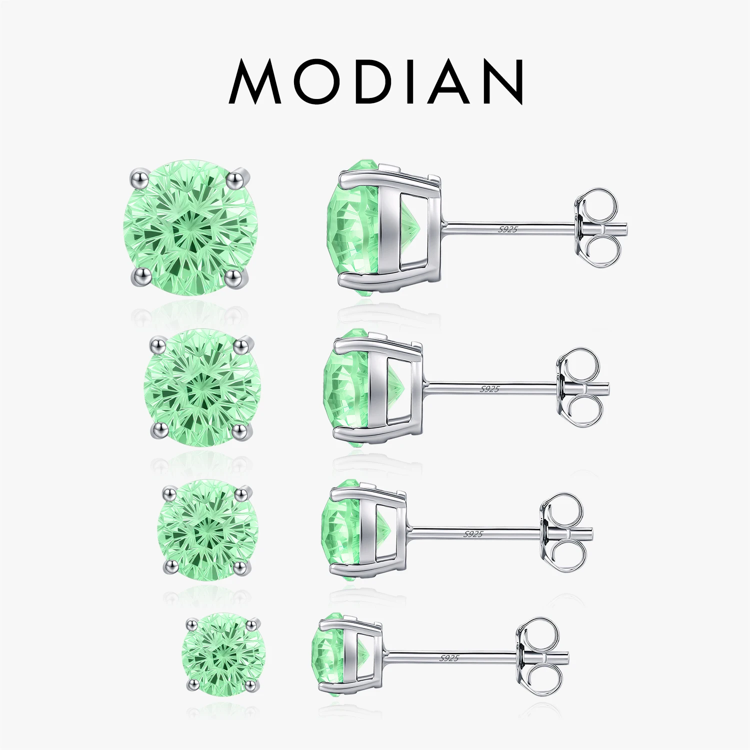 

MODIAN 925 Sterling Silver 4 Sizes Elegant Round Firework Cut Paraiba Color CZ Unisex Studs Earrings For Women Fine Jewelry