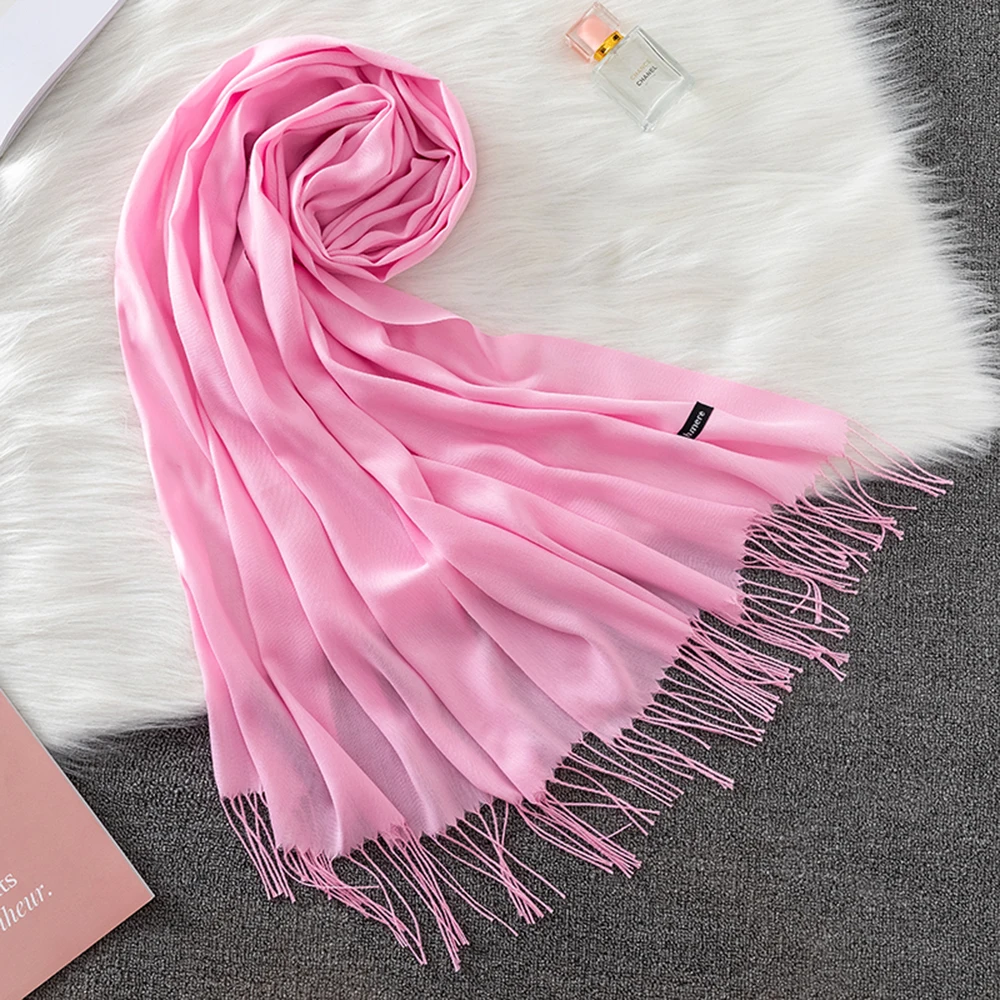 Winter Female Scarf Cashmere Shawls Wraps Women Solid Long Hijab Stoles Pashmina Bufanda Tassel Autumn Lady Headband 2022