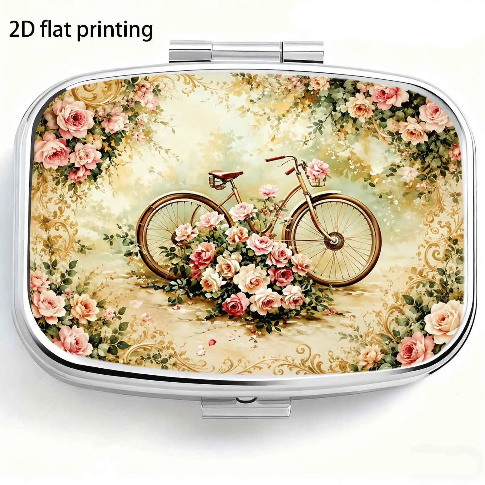 1 Piece, Flat Design, -Inspired by Warm Pastoral Style Floral Art Patterns, Square Compartment Box, Portable Medicine Storage Box, Practical Gift, Durable Metal and Plastic Material