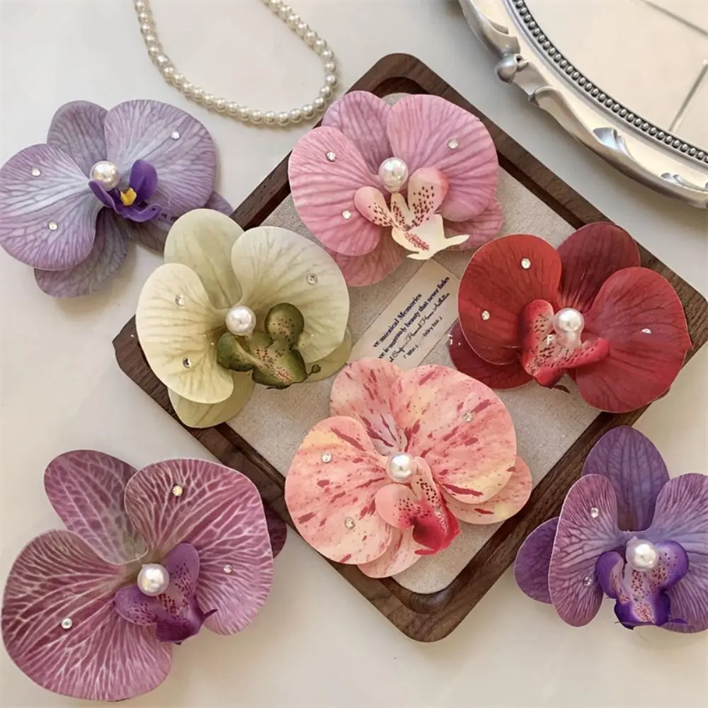 Cloth Flower Hair Clip Butterfly Orchid Pearl Orchid Flower Hairpin Seaside Vacation Headwear Korean Style Girl Hair Clip