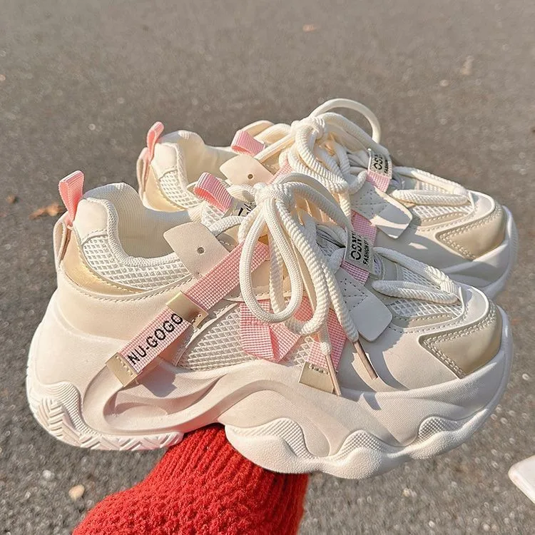 Spring Autumn New Classic Women Sneakers Mesh Breathable Casual Shoes Thick soled Height Boosting Outdoor Durable Running Shoes