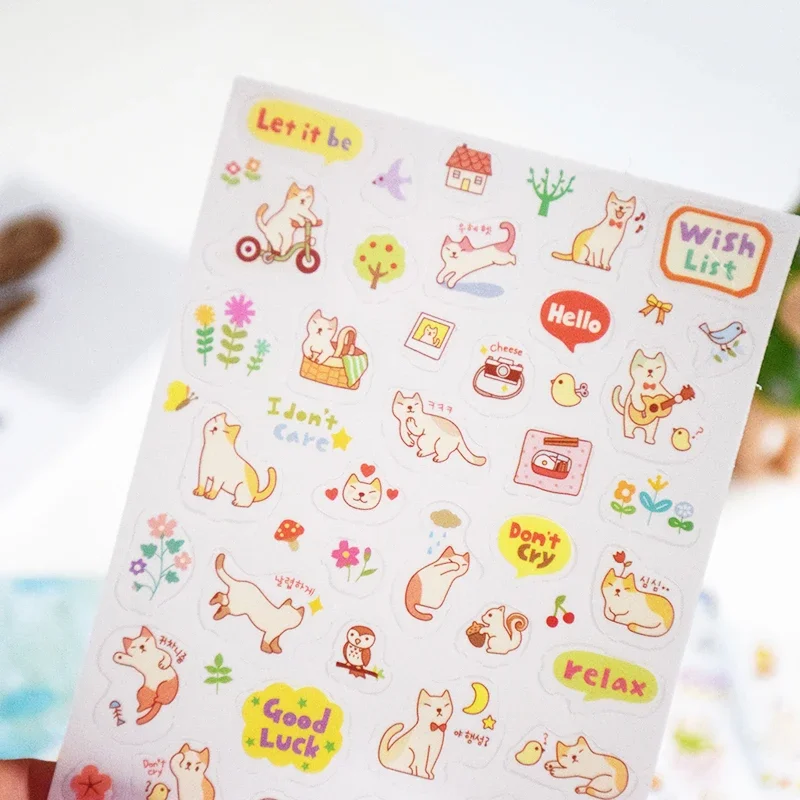 Korean Stationery Cute Cat DIY Diaries Transparent Decorative Sticker Entry Stationery Office Supplies for Students