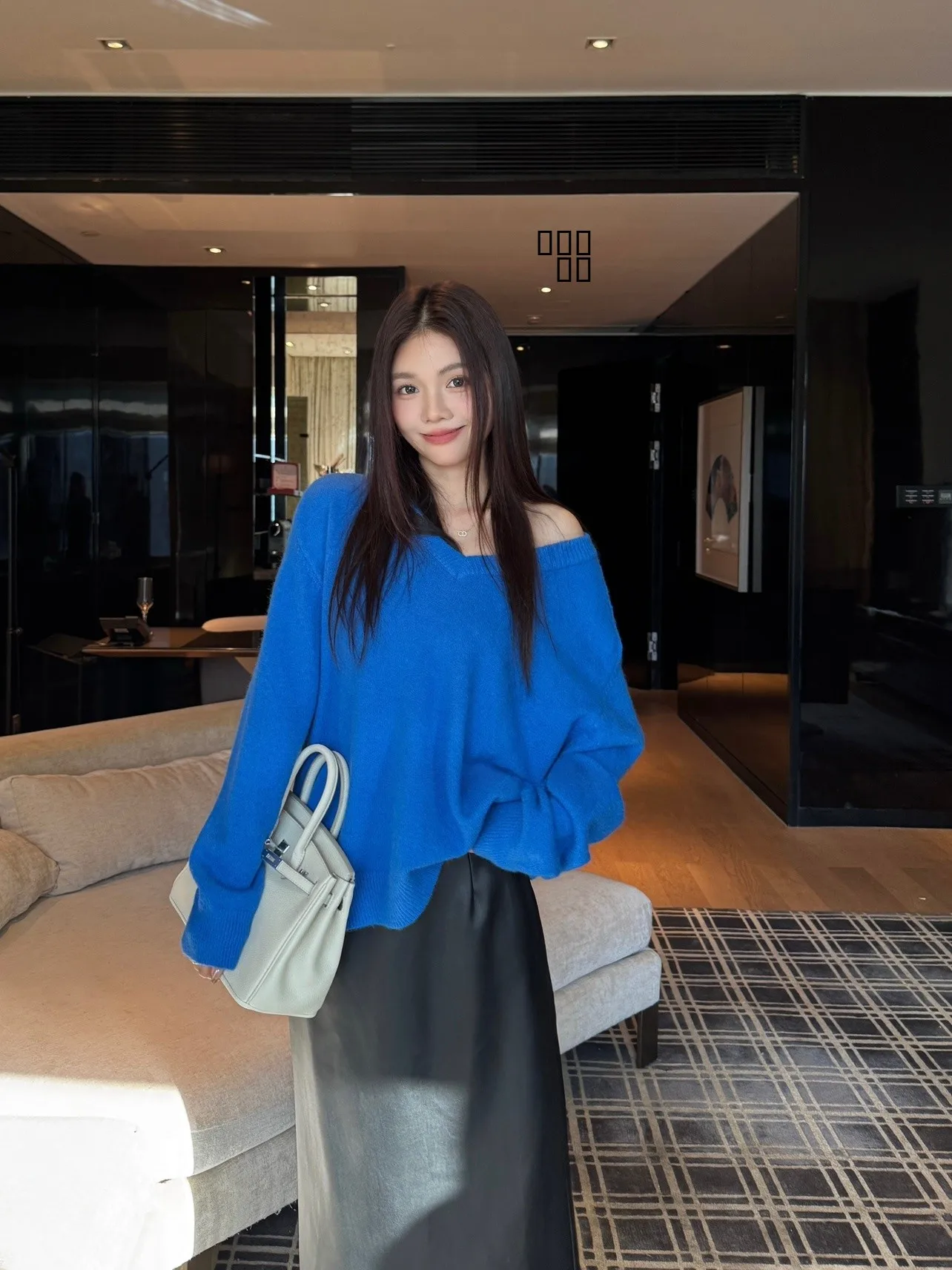 

Женский вязаный свитер UKILAU Cisas Aosphere синего цвета с V-образным вырезом, длинными рукавами, в корейском стиле, мягкий, уютный, зимний трикотажный топ