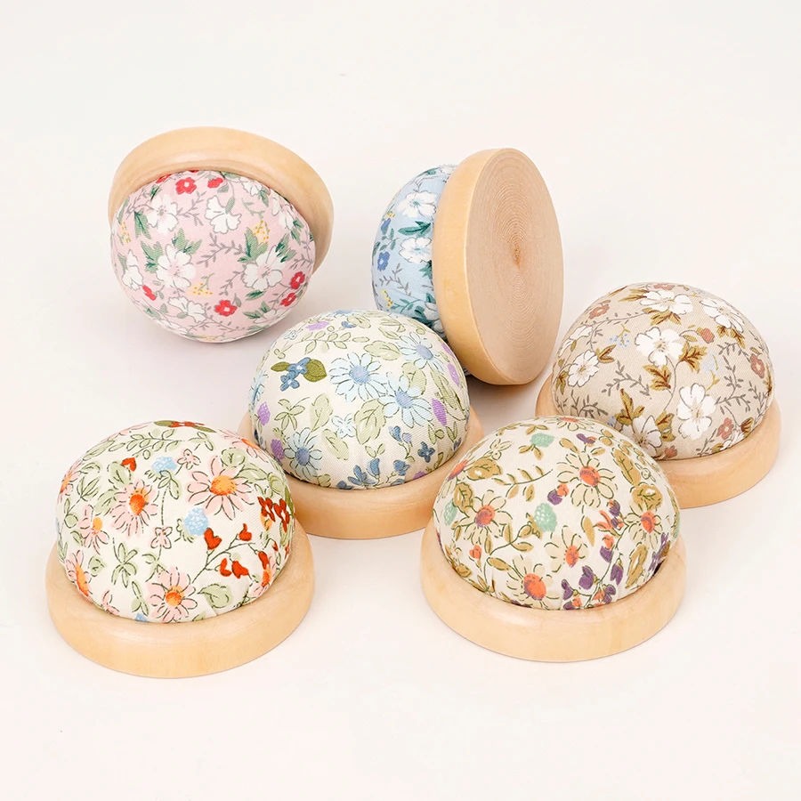 1 قطعة حقيبة حامل إبرة الأزهار الصغيرة – حامل إبرة قاعدة خشبية – أدوات خياطة يدوية الصنع - وسادة إبرة بغرز متقاطعة #2