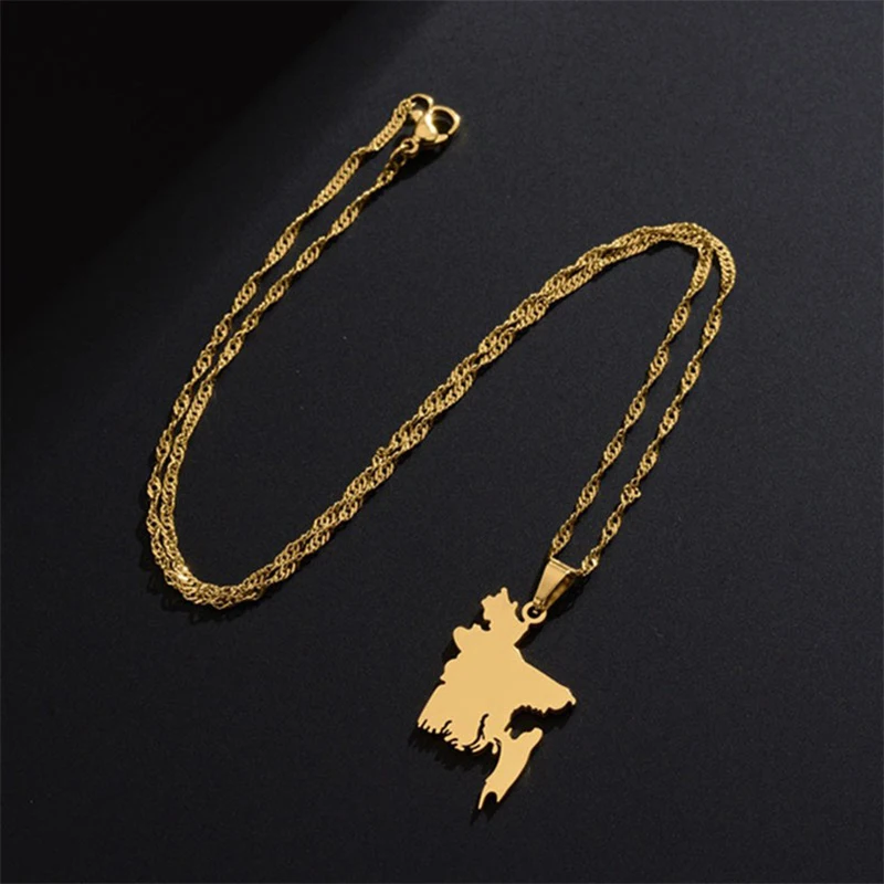 Fashion Bangladesh Map Flag Pendant Necklace Stainless Steel Men Women Country Maps Jewelry Gift