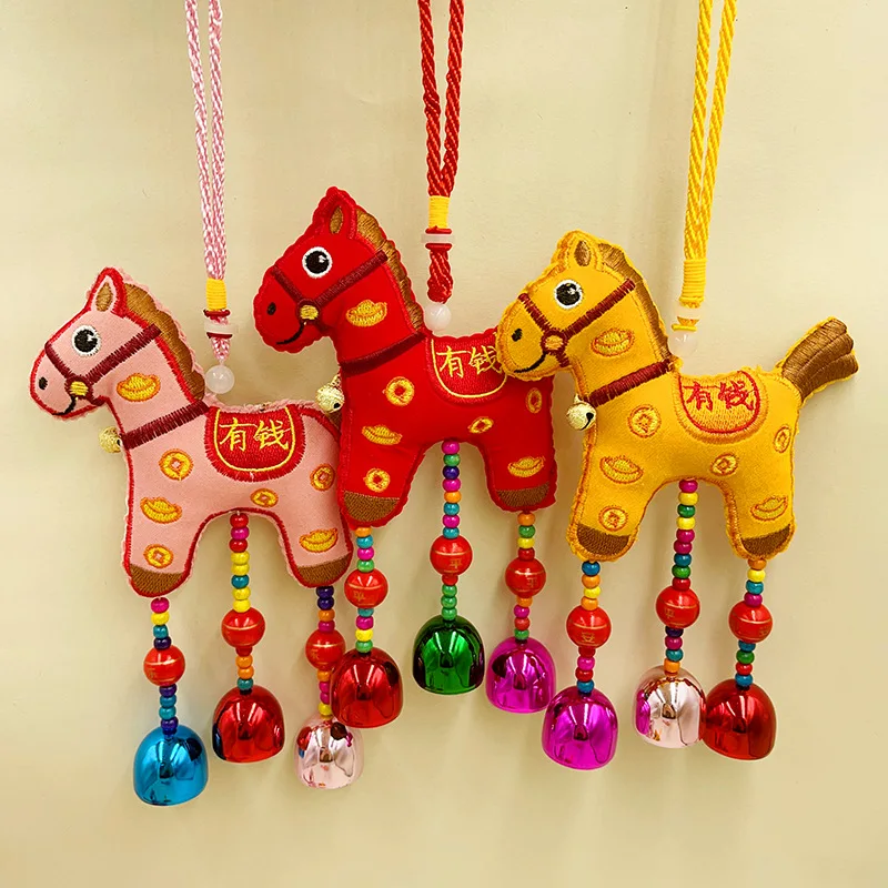 

New Year Horse-Themed Bell Ornament Embroidered Tassel Horse Sachet Hanging Decoration Home & Car Accessory Annual Party Gift