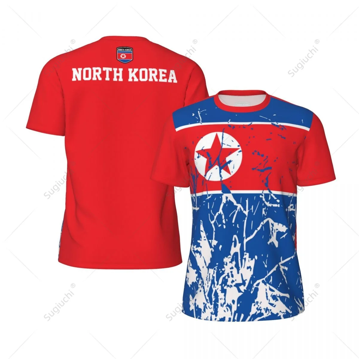 Exclusive design North Korea Flag Grain 3D Printed Men For Running Bike Soccer Tennis Fitness Sports tshirt Mesh Short T-shirt