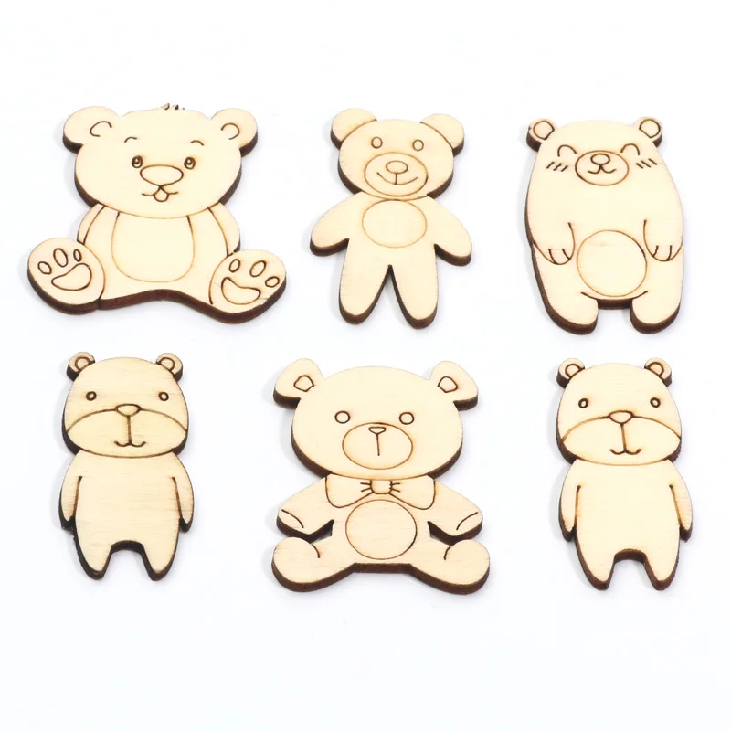 20 pezzi di fette di legno a forma di orso carino abbellimenti ornamento di orso in legno non finito artigianato fatto a mano decorazione di nozze