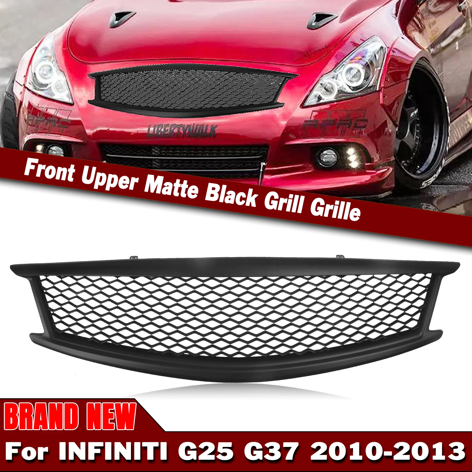 

Front Grille Grill For Infiniti G25 G37 Sedan 4 Door 2010-2013 Matte/Gloss Black Honeycomb Style Car Upper Bumper Hood Mesh Grid