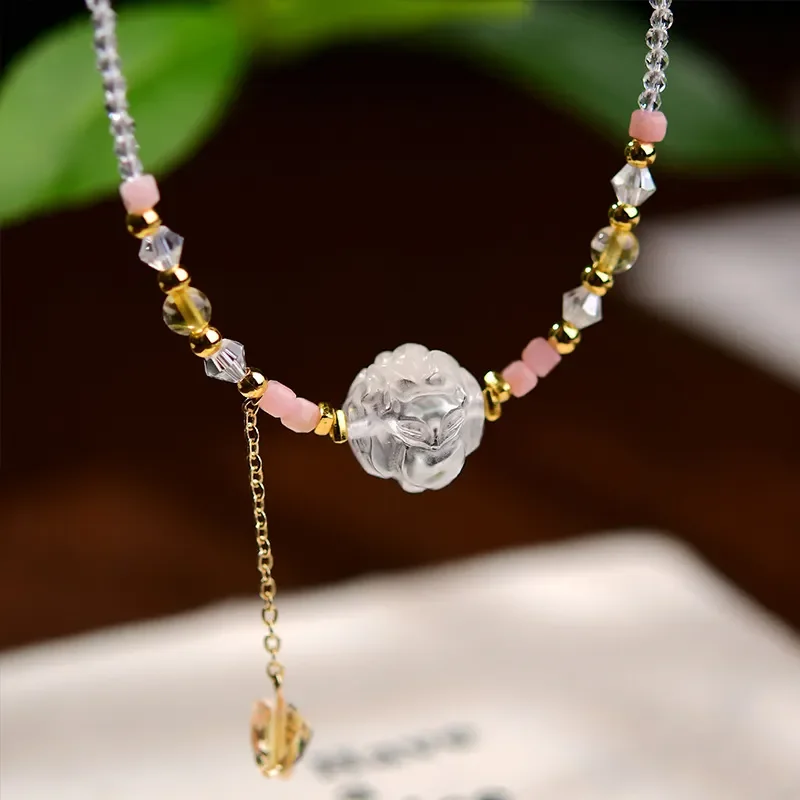 Crystal Necklace White Crystal Spherical Fox Collarbone Chain Retro National Style Versatile Neck Chain Nine-tailed Fox
