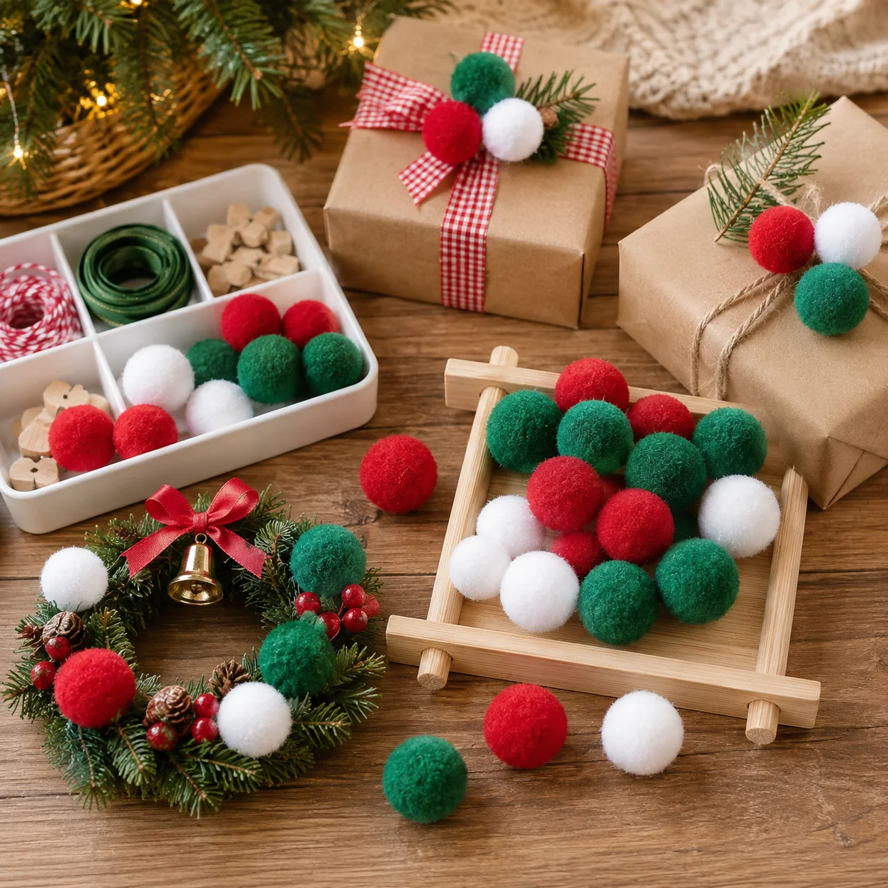 100 Stück 18mm Weihnachts-Pompons, Weiche Flauschige Bastel-Pompons für DIY-Kunstprojekte, Feiertagsgirlanden und Baumschmuck – Detail 5
