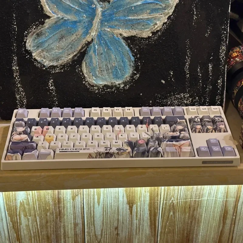 Imagem -02 - Azur Lane Hms Cheshire Keycaps Custom Bonito Pbt Cherry Perfil Key Cap Gaming Rainbow 75 Acessórios Teclado Mecânico do Escritório Presente