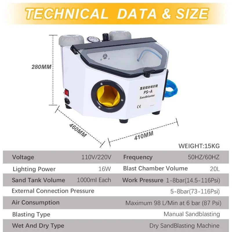 PS-A laboratoire dentaire bijoux polissage équipement de nettoyage Double stylo de pulvérisation bijoux sablage sec Double stylo Machine de sablage