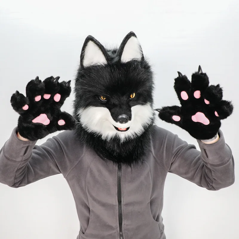 Animal Wolf Mask Cosplay Costume Accessories Furry Faux Fur Dog Fox Full Head Therian Masks Anime Dress Up Party Cosplay Props - Image 3