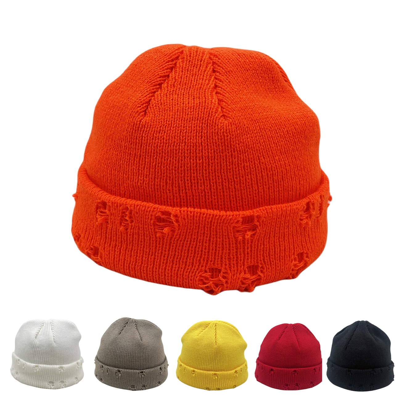 Herbst und Winter einfarbige Piercing-Strickmütze, Modeaccessoires, Herren- und Damenmütze, Straßentrend, warme Totenkopfmütze
