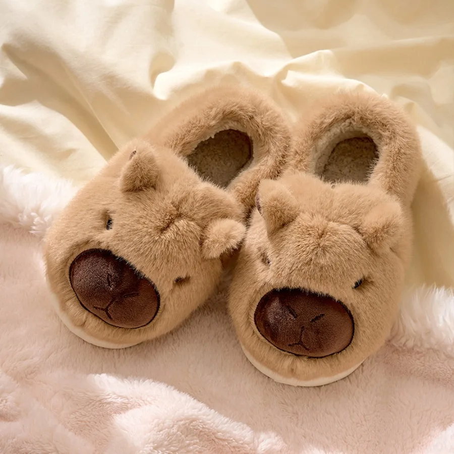 36-41 Size Capybara Cotton Slippers Half Wrap Heel Home Soft Non-slip Warm Breathable Indoor Plush Shoes Couple Slippers