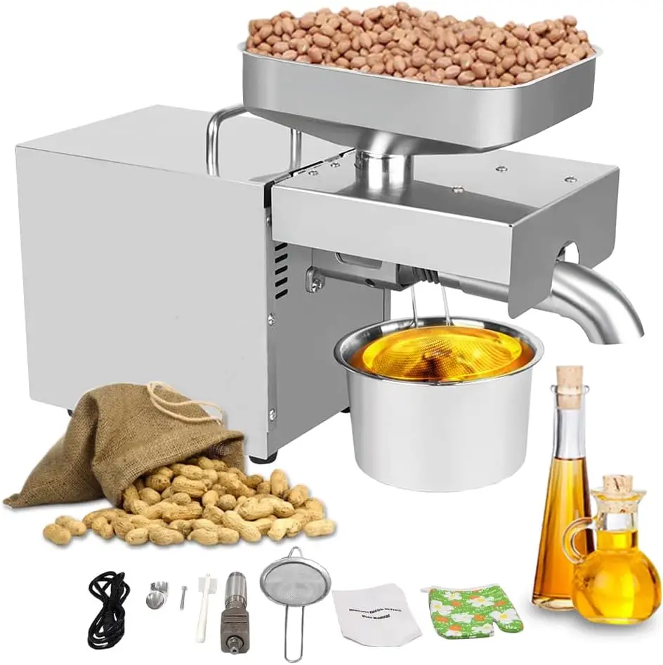 Oil Press Machine 1500W 110V Electric Automatic Peanut Nut Seed Oil Extractor Stainless Steel Oil Presser Expeller