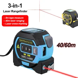 3 In 1 Laser Rangefinder 5m Tape Measure Ruler 40m/60m Digital Laser Distance Meter Cross-Marking Building Measurement Device