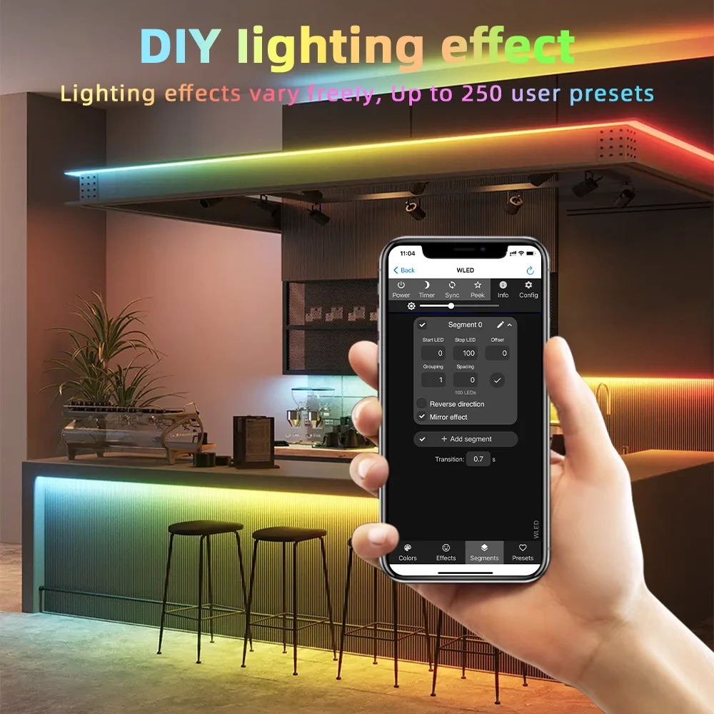 DOMRAEM ESP32 WLED DIY Controller Works with HA/Alexa  2CH 16A Fuse Supports WS2811/12/12B/13/14/15/05/SK6812 Digital LED Strips