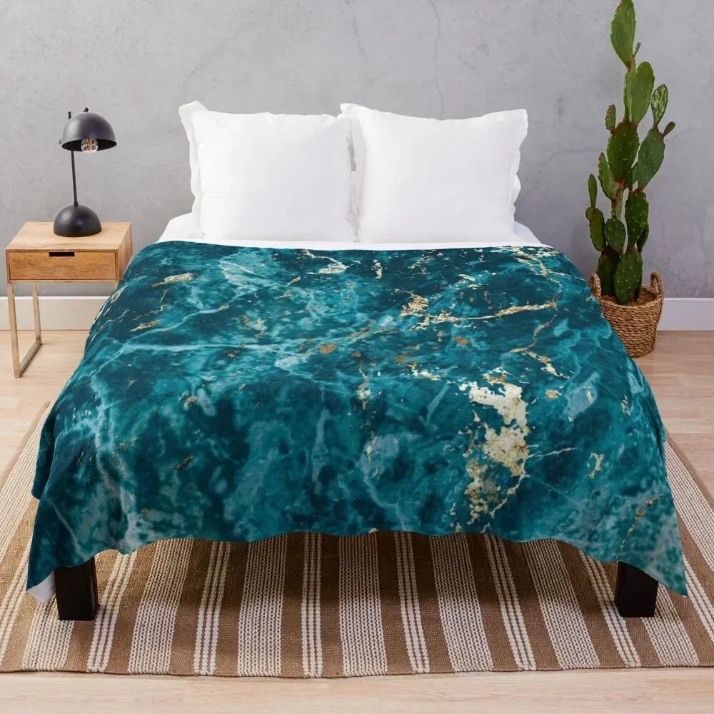

Marble Turquoise Blue Gold Texture Perfect Gift Throw Blanket Plush Fuzzy Cozy Blanket for Couch Sofa