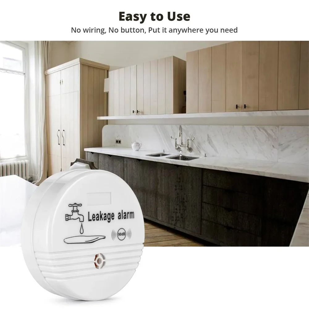 Fuers Water Leak Detector Alarm Sensitive Leak Drip Alert with 90db Loud Home Security Overflow Sensor for Kitchen Bathroom