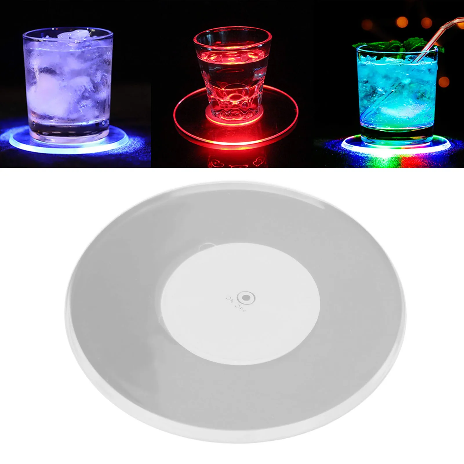 ZK40 LED Light Cup Coaster 3 Modes Round Shaped Colorful Lighting Acrylic Cocktail Coaster for Bar Club