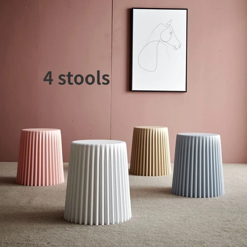 

4 Stools Nordic Plastic Stool for Home Thickened Living Room Small Cooked Rubber Round Stool Simple Makeup Dressing Ottomans