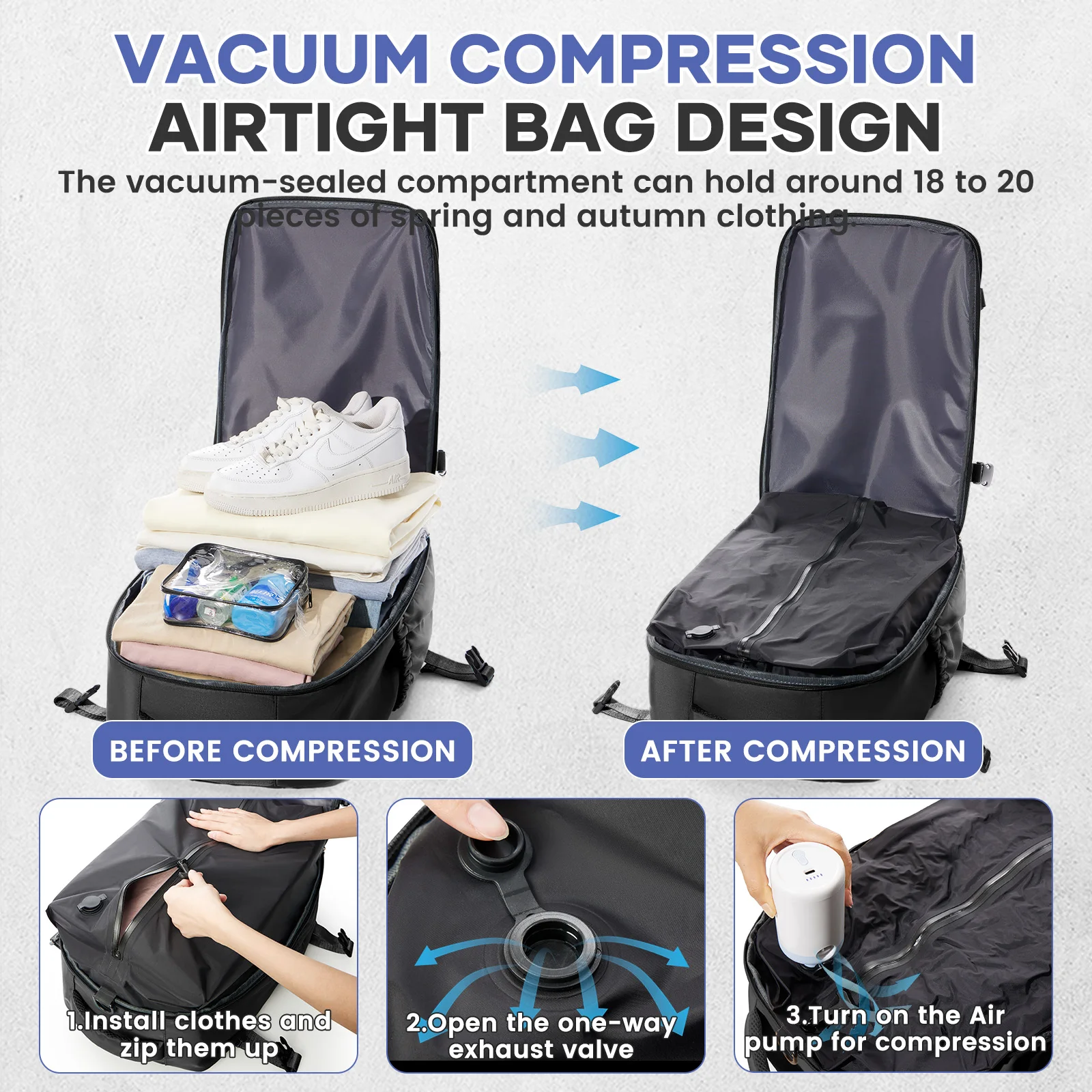 Men Women Laptop Travel Backpack vacuum compression Backpack Business Large Capacity School Backpack Expand 30L Outdoor Backpack