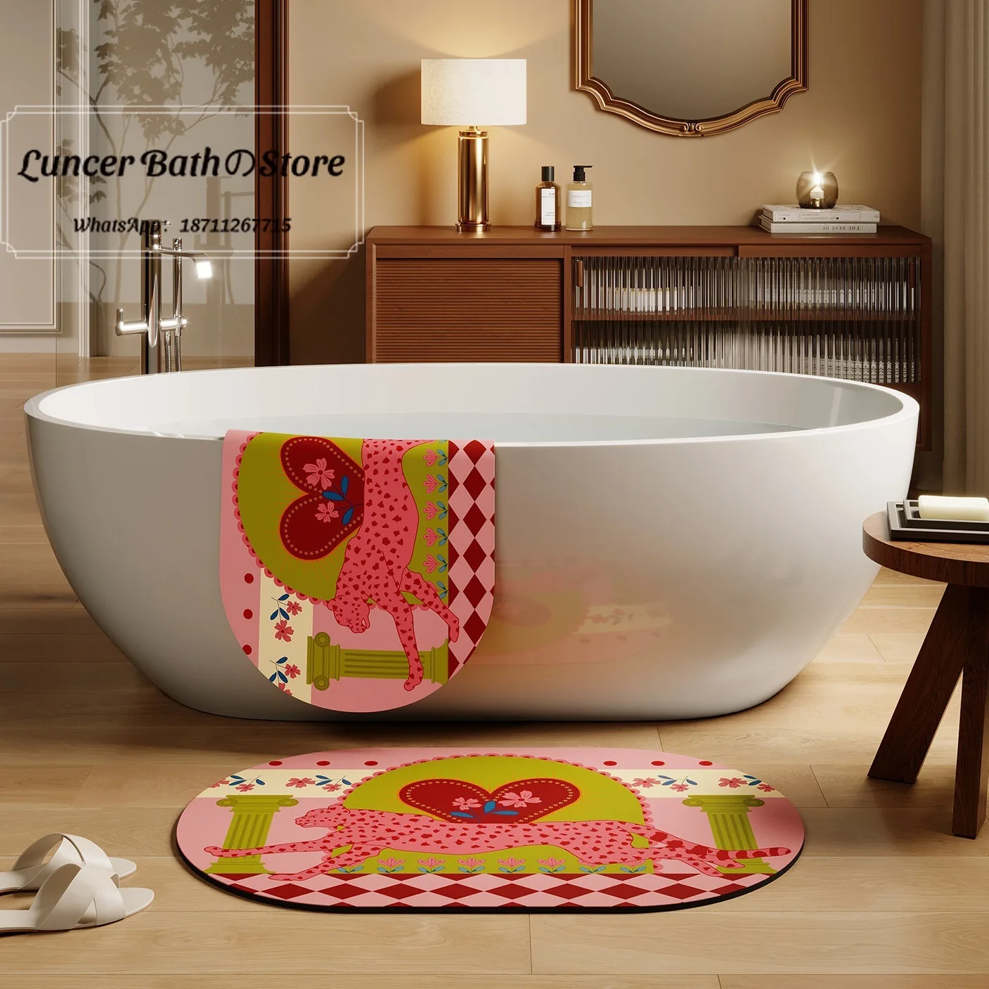 Cheetah bathroom floor mat, toilet water-absorbing quick-drying floor mat, toilet door non-slip diatom mud floor mat