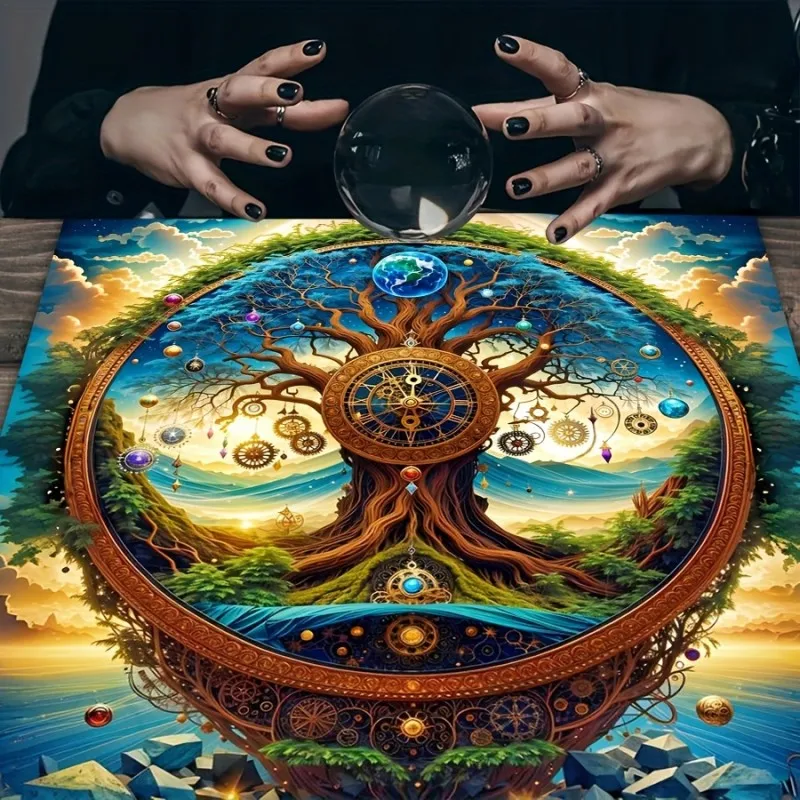 VIKAMA Vintage Tree Of Life Tarot Tablecloth, Square Altar, Divination, Prediction And Home Decoration, Dirt-Resistant