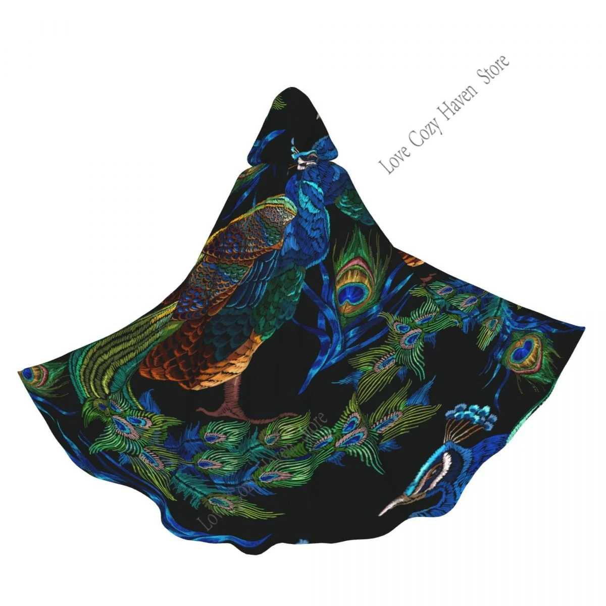 

Long Robes Jackets Carnival Peacocks Pattern Cape Hood Medieval Hooded robe