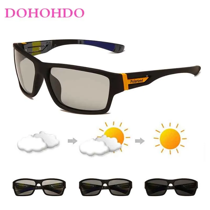 Men Photochromic Polarized Cycling Sunglasses Women Driving Sports Square Chameleon Discoloration Goggles Polarized Sun Glasses