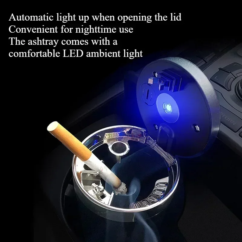 car cigarette ashtray with lid Car Ashtray With Lid Blue Led Smell Proof Portable Ashtray Cup For Auto  Fireproof Shell One Touch Open Car Accessories