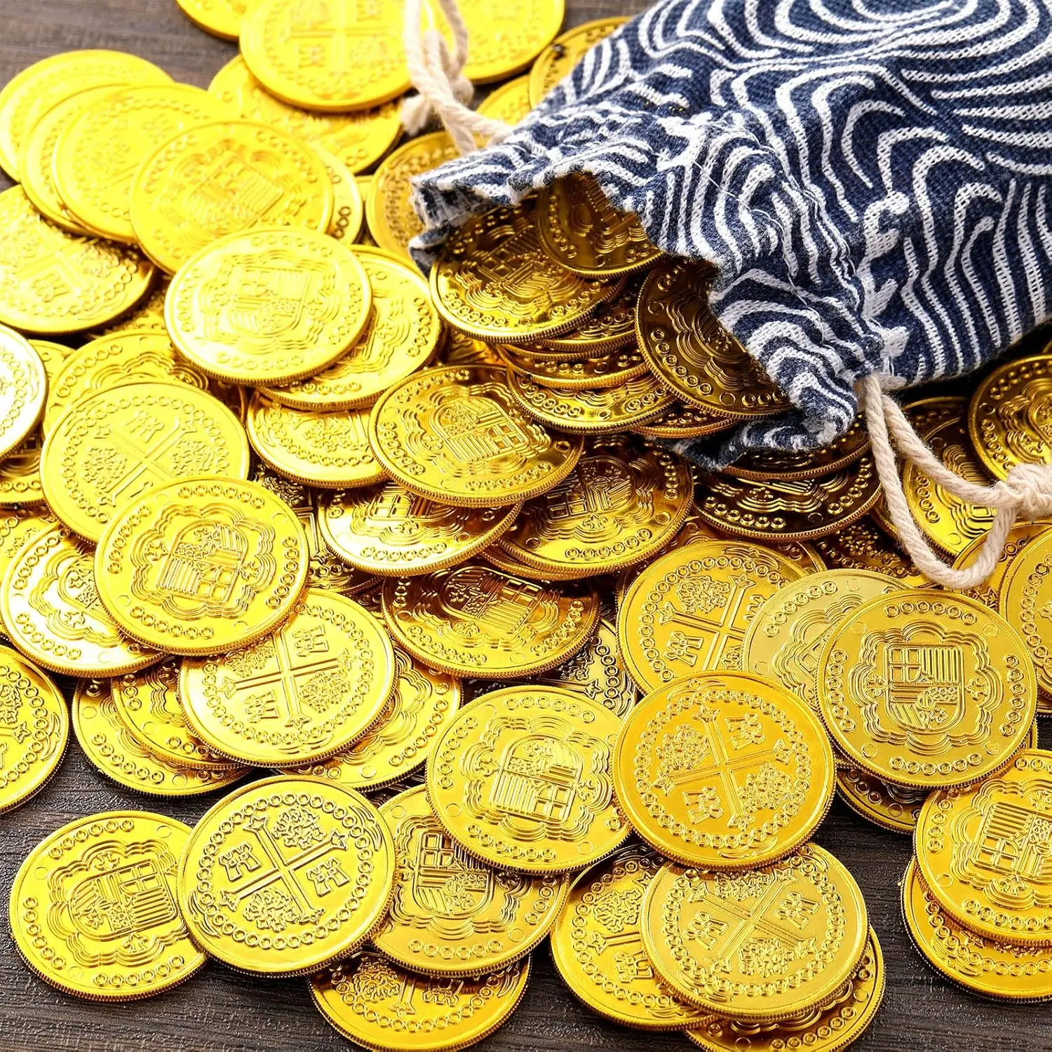 Fake Pirate Gold Coins Plastic Treasure Coins for Pirate Festival Halloween Party Favors Decorations Treasure Game view 4