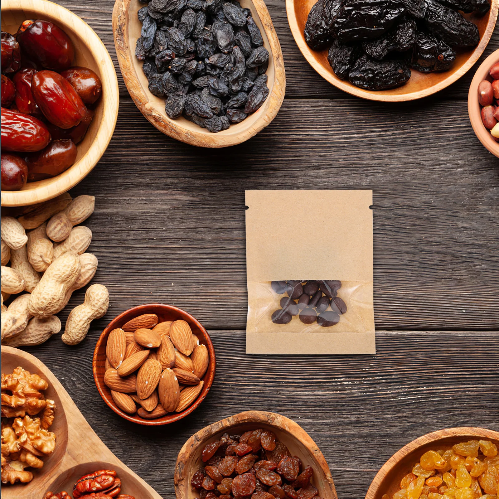 100Pcs Small Resealable Kraft Paper Bags Clear Window Snack Food Packaging Storage Portable Mini Kraft Storage Bags