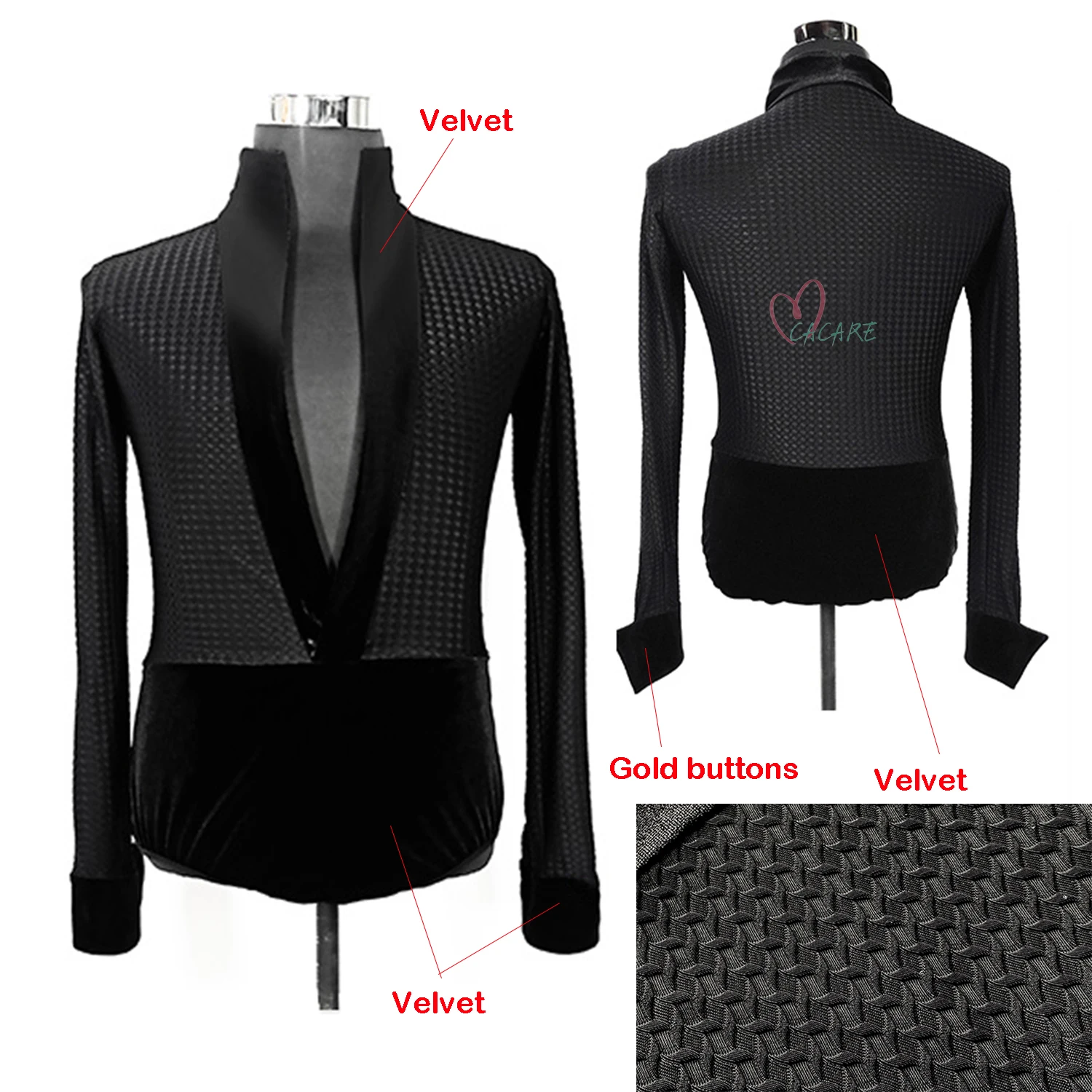 CACARE Leotard Mens Shirts Bodysuit for Latin Ballroom Dance Competition Top Practice Wear Black D1275 Mesh S-2XL Dropship