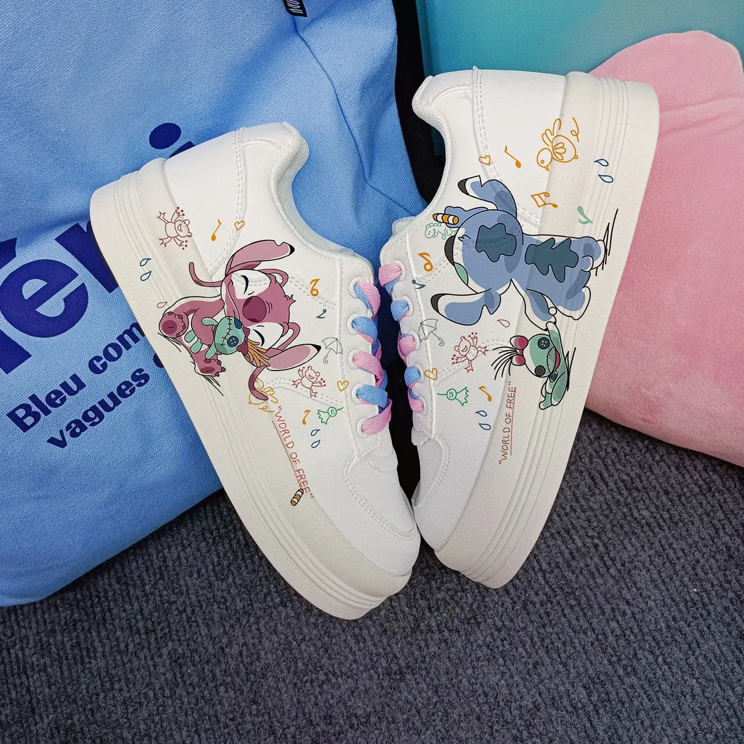 Disney Stitch Basket Shoes Cute Angel Tennis Shoes Couple White Shoes Children Casual Sneakers Stitch Sport Shoes Size 35-44