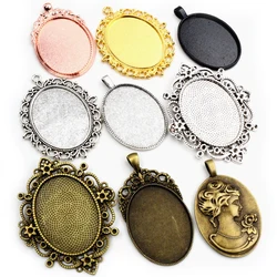 New Fashion  5pcs 30x40mm Inner Size 5 Colors Flowers Style Cabochon Base Setting Charms Pendant