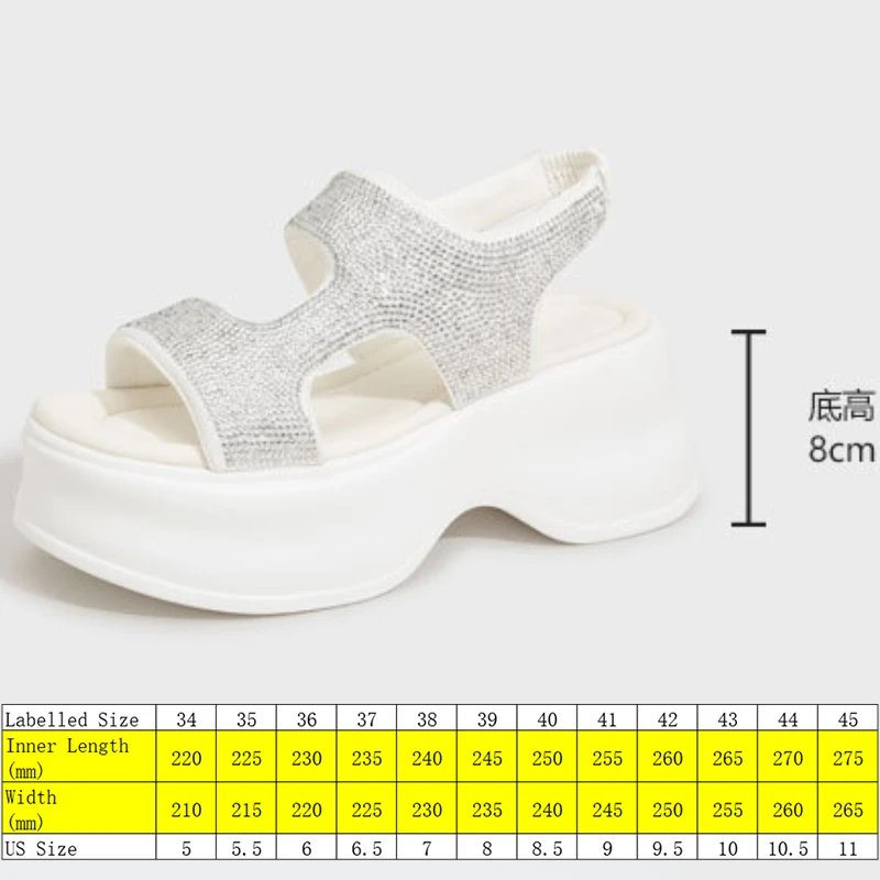 Fujin 8cm Synthetic Rhinestone Slippers Fashion Flats Luxury Elegance Women Bling Leisure Summer Sandals Platform Wedge Shoes