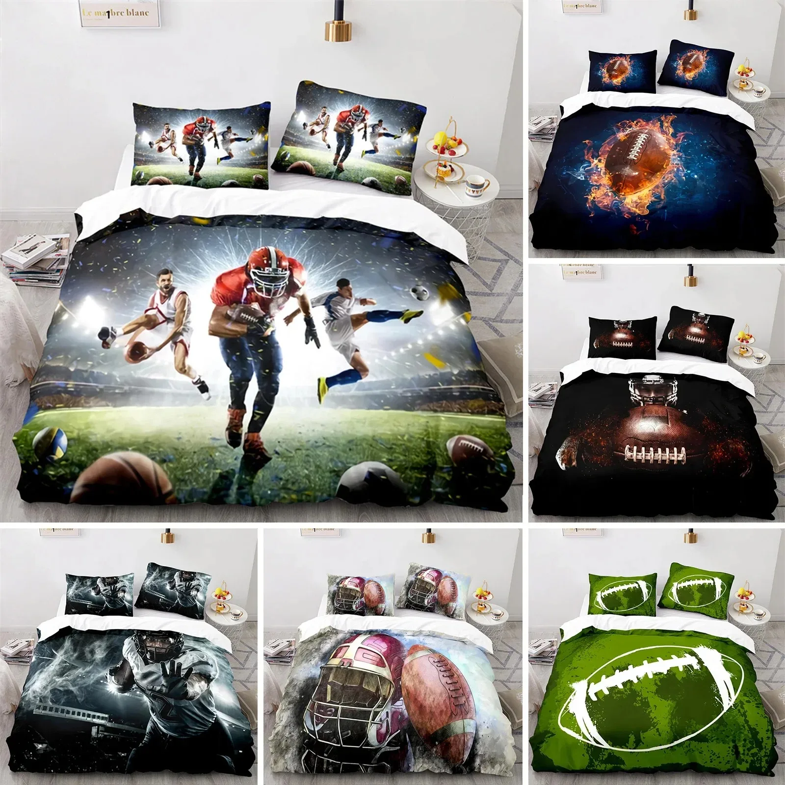 

Sports Duvet Cover Set American Football Player Bedding Set for Boys Girls Children Soft Ball Sport Quilt Cover With Pillowcases