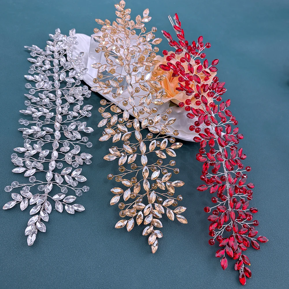 Dz281 strass nupcial headwear moda casamento jóias de cabelo champanhe mulher cabeça peça brilhando vermelho noiva acessórios para o cabelo