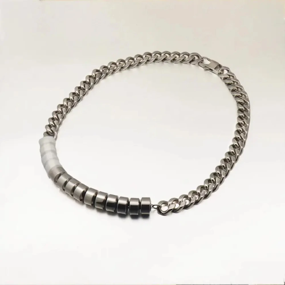 

2025 fashion white beaded chain splicing candy decoration bracelet necklace men's women's couple's trendy hip-hop collar